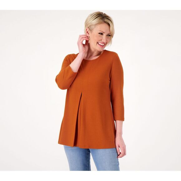 Denim & Co. Women's Top Sz M Heavenly Jersey Round Neck Sleeve Brown A383254 - Picture 1 of 4